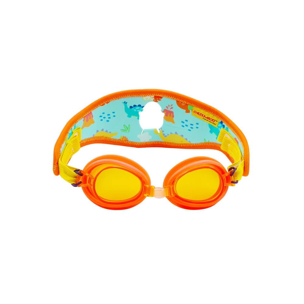 Cheekaaboo Booggles Kids Adjustable Swim Goggles,Anti Fog,UV Protection (Pumpkin Orange/Dino)