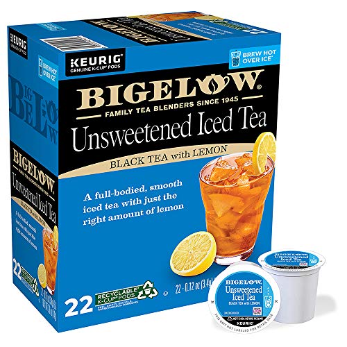 Bigelow Unsweetened Iced Black Tea with Lemon Keurig K Cup Pods, 22