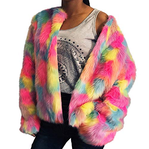Women Colorful Faux Fur Coat, Sttech1 Winter Warm Jacket Cardigan Long Sleeve Outerwear Tops - Thumbnail 7