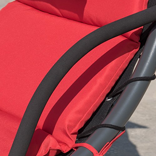 Finether Hanging Chaise Lounge Chair | Detachable Outdoor orIndoor Hammock Chair Swing with Arc Stand,Canopy,and Cushion for Patio,Beach,Yard,Garden,Red - Thumbnail 3