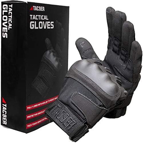 Tac9er Tactical Hard Knuckle Heat Resistant Kevlar Gloves Touchscreen Compatible in Black for Outdoor Use, Protection, Law Enforcement, Motorcycle Gloves