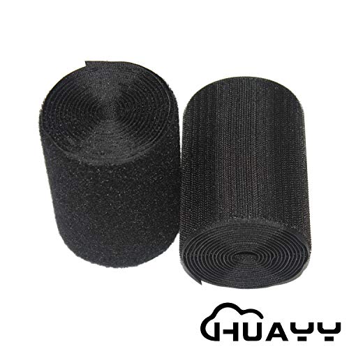 HUAYY 4 Inches Width 2 Yards Length,Sew on Hook and Loop Style,Non-Adhesive Nylon Strips Fabric,Black (4in x 2yd) - Thumbnail 2