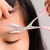 Sankuwen Eyebrow Scissors with Comb, Metal Comb Cosmetic Makeup Tool (Scissors with Comb, Pink)
