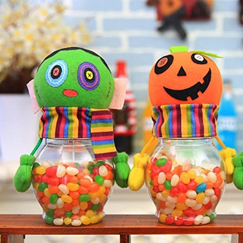 Set of 2 Halloween Candy Jar,Transparent Sugar Bottle Plastic Cookies Storage Box Trick or Treat Decor 8.66" x 3.94"