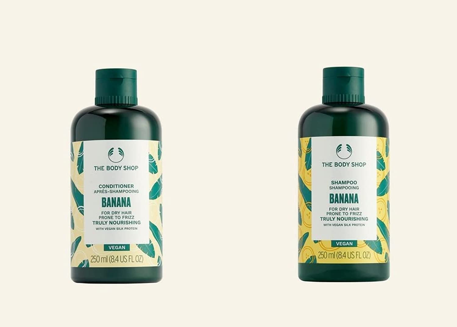 The Body Shop Banana Shampoo Conditioner Set 250ml each Frizz Nourishing Vegan