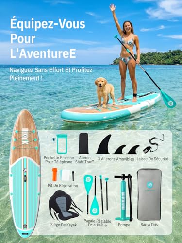 Niphean Paddle Gonflable Adulte avec Tous Les Accessoires, 320cm Planches de Stand Up Paddle Gonflables pour Tous Les Niveaux, Sup avec Capacité 200 kg pour 2 Personnes, Paddle Gonflable avec Siège