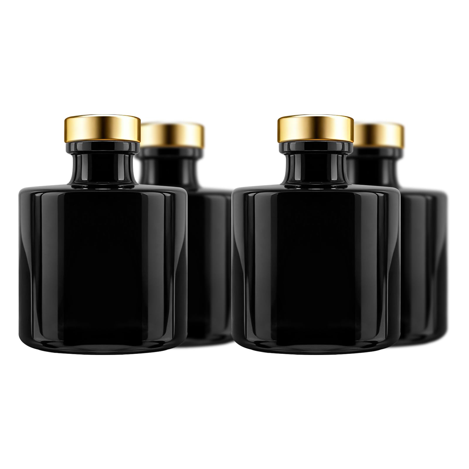 Frandy House Black Glass Diffuser Bottles Round Diffuser Jars with Golden Cork Caps Set of 4 – 2.95 inches High, 100ml 3.4ounce. Fragrance Accessories Use for Diy Replacement Reed Diffuser Sets.