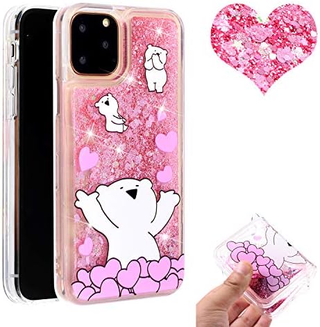 CUAgain Compatible with iPhone XI Max Case Clear Glitter Silicone 3D Sparkle Cover Liquid Transparent Bumper Shockproof for Girls Boys Women Men,Bear
