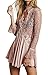 R.Vivimos Women Lace Sexy See Through Long Sleeve Short Dresses XL Pink