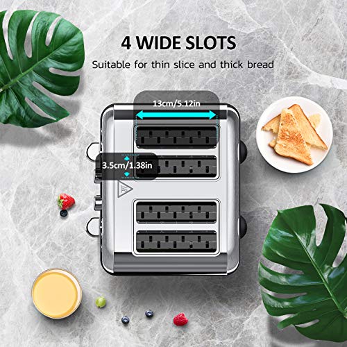 4 Slice Toaster, HOLIFE Stainless Steel Toaster [2 LCD Timer Display] Bagel Toaster (6 Bread Shade Settings, Bagel/Defrost/Reheat/Cancel Function, Wide Slots, Removable Crumb Tray, 1500W, Silver) - Thumbnail 2