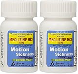 Meclizine 25 mg Generic For Bonine Chewable Tablets for Prevention of Motion Sickness and Anti-Nausea 100 Tablets per Bottle Pack of 2 Total 200 Tablets