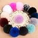 Valpeak 5'' Fox Fur Pom Pom Keychain Fur Ball Fluffy Fur Keychain Pom Pom (Beige)