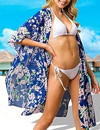 Traleubie Kimono de chifón con estampado floral para mujer