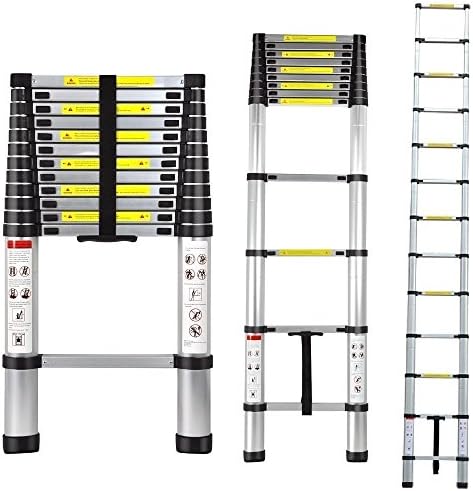 Gaogoo 12.5FT Aluminium Ladder Multi-Purpose Telescopic Extension Foldable Steps EN131, Non-slip Ribbing 330 Pound Capacity