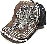 Womens Olive & Pique Two Tone Baseball Cap Extra Fancy Rhinestone Fleur de Lis