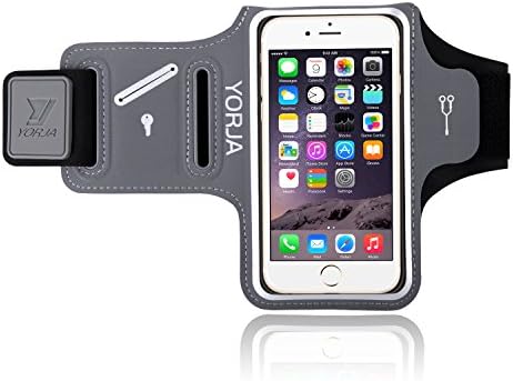 Sweat Resistance Armband Cell Phone Running Holder for iPhone X/8/7/6/6s & Galaxy S7/S6/S5-YORJA Sports Arm Band Case for Jogging,Workout,Hiking,Gym-with Key Slot,Card & Money Pocket (Gray)