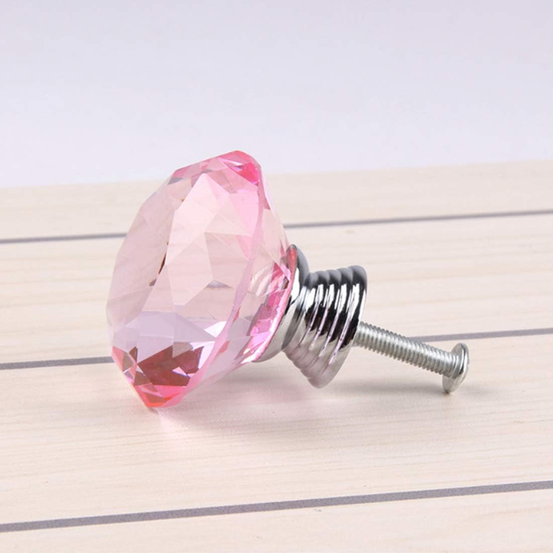 Concisea 8pcs 30mm Crystal Knobs,Crystal Glass Diamond Shaped Door Knobs,Cabinet Door Drawer Knob Kitchen Dresser Wardrobe Pull Handle with Screws for Drawer Cabinet Furniture Kitchen Home(Pink) - Image 5