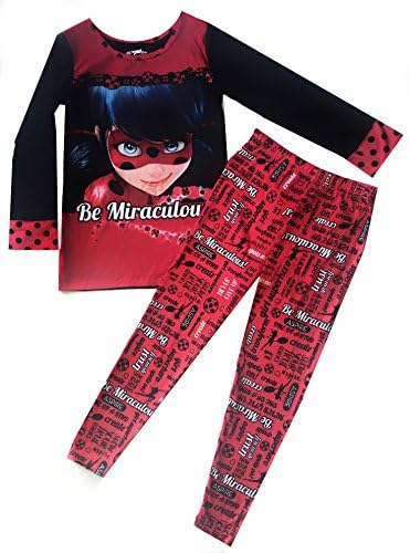 Royal Girls Miraculous Ladybug Girls Long Sleeve Leggings Pajamas PJ Set (10/12)
