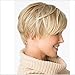 JYWIGS 12'' Blonde Short Wig for Women Multicolor Synthetic Fiber Side Swept Full Bangs Wig Cap Hairnets Gift