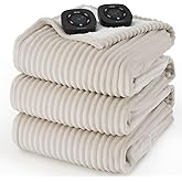 Bedsure GentleSoft Electric Blanket King Size - Soft Ribbed Flannel Heated Blanket with Dual Control, Heating with 10 Heat Settings & 10 Time Settings, 8 hrs Timer Auto Shut Off (90x100 inches, Cream)