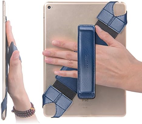 Universal Hand Strap Holder for All 9.7" ~10.1'' Tablet PC 360 Degrees Swivel Leather Handle Grip with Elastic Belt, Secure &amp; Portable for iPad Mini Asus Samsung Kindle Acer Google Nexus and More,Blue