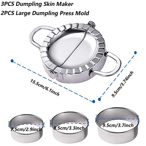 Youngneer Dumpling Maker Set with 2PCS Dumpling Press Molds Mould Large 9.5 cm 3.74" & 3 PCS Dumpling Skin Maker Cutter Stainless Steel Pierogi Maker Wrappers for Dumpling Pie Ravioli Empanadas