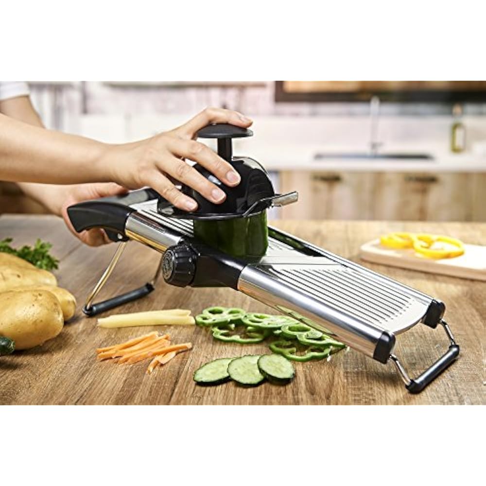 Adjustable Mandoline Slicer Free CutResistant Gloves Brushes Stainless