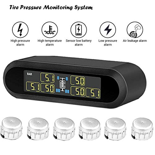 Wireless TPMS Tire Pressure Monitoring System Solar Power with 6 External Sensors Real-time Display Temperature and Pressure LCD Display, Real-time Alarm Function (Black) - Thumbnail 7