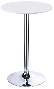 Leopard MDF Round Top Not Adjustable (41 INCHES Height) Bar Table, Pub Table with Silver Leg and Base (White)