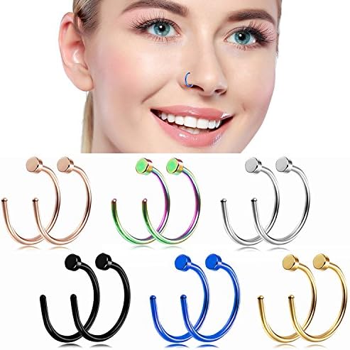Nose Hoop Rings,18G Nose Rings 316L Stainless Steel Body Jewelry Piercing Nose Ring Hoop Lip Ear Ring (12pcs) (A: 12Pcs (18G 8mm Outer Diameter))