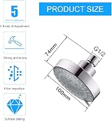 WANTOUTH 4-Inch High Pressure Rainfall Shower Head 5 Spray Settings 360 view 2