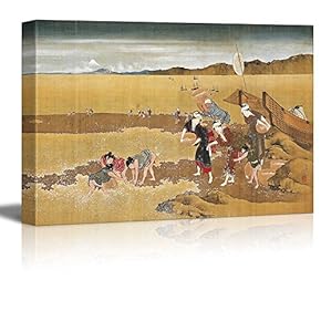Shell Gathering by Katsushika Hokusai - Canvas Print Wall Art Famous Painting Reproduction - 12" x 18"