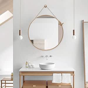 Qivor Espejo de baño Redondo Dorado con diseño de Mariposas para Colgar