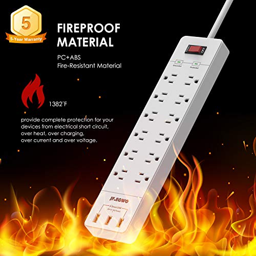 Strips Surge Protector with 6 Feet Extension Cords, 5V 3.1A 3 USB