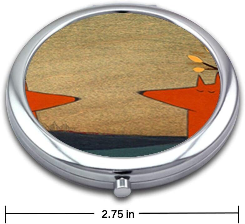 Two-sided Handheld fox Makeup Mirror Stylish Light Small Compact Foldable Travel Mirror 1X & 2X Magnification
