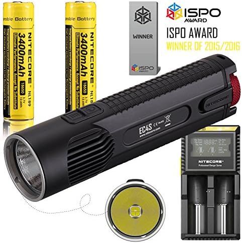 EASTSHINE Bundle: Nitecore EC4S 2150 Lumens CREE XHP50 LED Flashlight Die-cast Handheld Searchlight by 2PCs NL189 3400mAh 18650 Batteries D2 Charger Car Adapter EB182 Battery Case