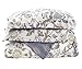Word of Dream Cotton Duvet Cover Sets Full Queen Size, Grey Floral Pattern Printed Soft Comforter Bedding Duvet Cover with Zipper Closure Corner Ties, 3 Piece (1 Duvet Cover + 2 Pillow Shams)