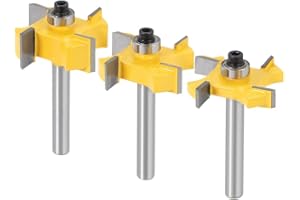 Yakamoz 3Pcs 1/4 Inch Shank 4-Wings Rabbet Router Bit Set Slot Cutter with Bearings 1/4", 3/8", 1/2" Cutting Width Rabbeting 