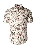 Allegra K Men Short Sleeves Button Front Floral Print Shirt