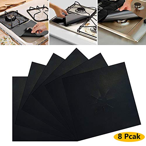image for Convallaria 8 Pcs Black Gas Stove Burner Covers + 2 Barbecue Mat + 1 D