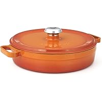 Essenso Enameled Cast Iron Braiser Casserole Shallow Dutch Oven Orange 3.5 qt