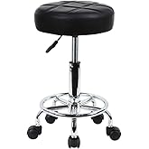 KKTONER Round Rolling Stool Chair PU Leather Height Adjustable Swivel Drafting Work SPA Shop Medical Salon Stools with Wheels Office Chair Small (Black)