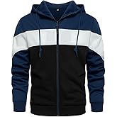LBL Mens Slim Fit Long Sleeve Zip-up Fleece Hoodie Color Block Sweatshirt with Kangaroo Pocket