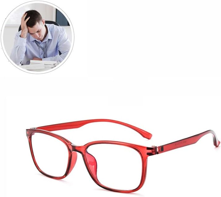 HQMGLASSES Ultra-light TR90 anti-blue light computer reading glasses, HD resin lenses rectangular frames presbyopia glasses suitable for men and women with a diopter of +0.5 to +3.5,Red,+3.25