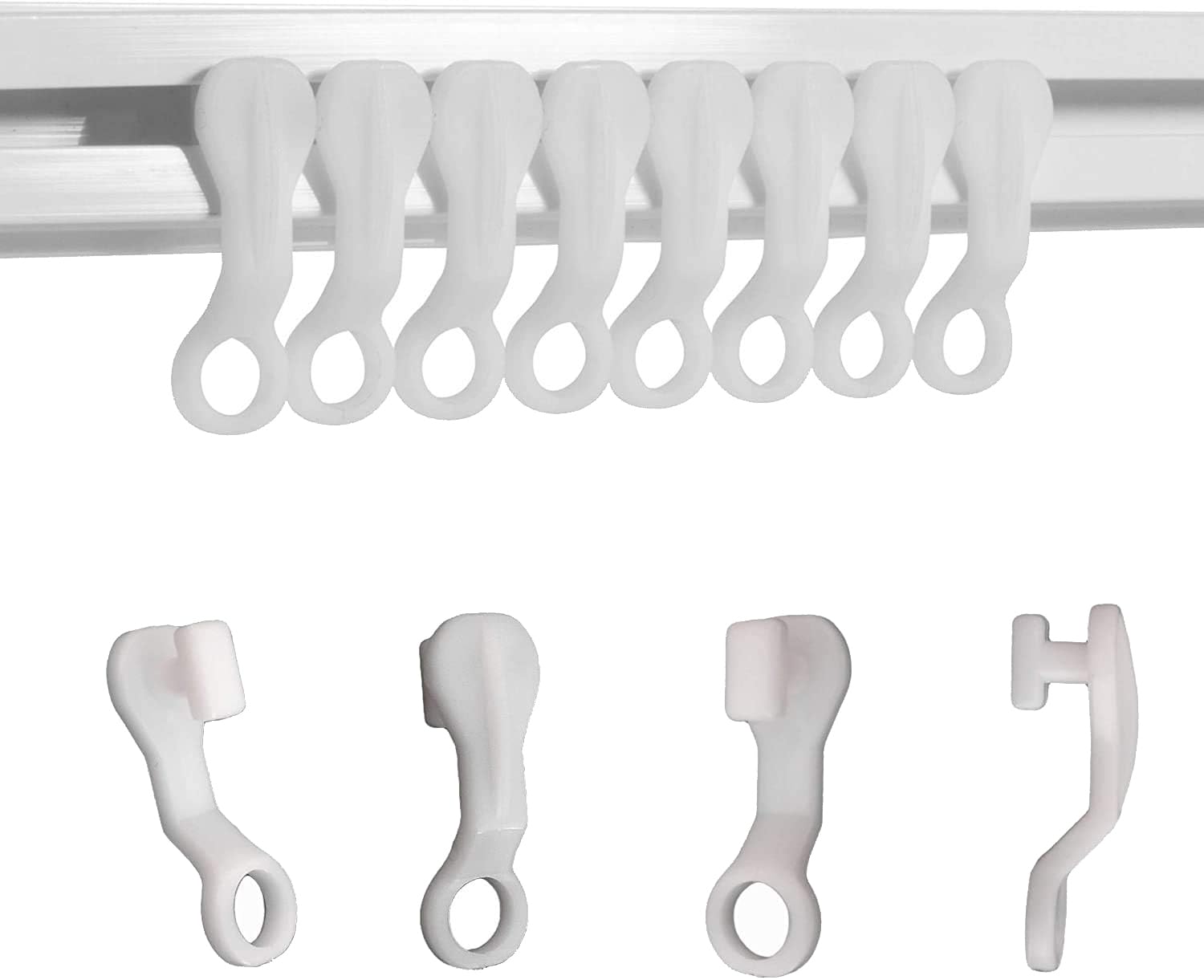 100 Pieces Curtain Track Glider Hooks Plastic White Curtain Track Runners Rail Glider Hooks Curtain Track Pulley for Ceiling Curtain Drape Track Easy Fit Strong Plastic.