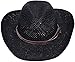 Simplicity Men's Straw Cowboy Hat w/PU Leather Band & Chin Strap Black
