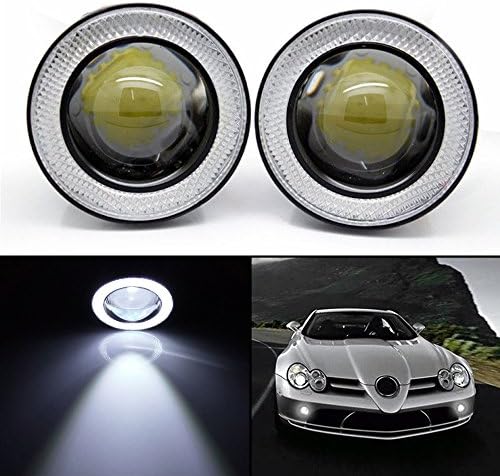 Aicsew 1 Pair High Power 2.5" White Car Fog Light COB LED, Angel Eye Halo Rings DRL Driving Car Lights
