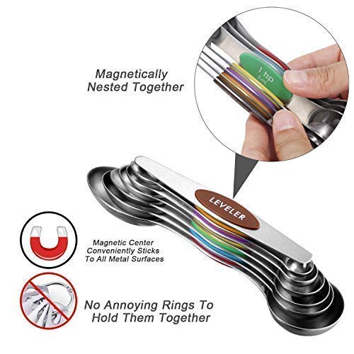 BKhome Measuring Spoons,Magnetic Measuring Spoons,Measuring Spoons Stainless Steel,Teaspoon Tablespoon Measuring Spoon Set Double End Nesting Measuring Dry and Liquid Ingredients (Set of 7)