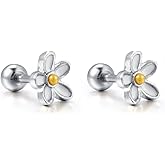Kokoma 2Pcs 16g Daisy Flower Cartilage Stud Earrings Surgical Steel Helix Tragus Earring Studs Ear Pierced Screw Back Body Piercing Barbell Bar Cute Jewelry for Women Girls