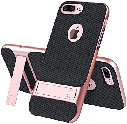iPhone 7plus 8plus Case with Kickstand - USAcases 2017 Slim Fit Built-in Holder Stand Premium Carbon Fiber Dual Layer Hybrid Shockproof Heavy Duty Protection for iPhone 7Plus/8plus (Rose Gold)